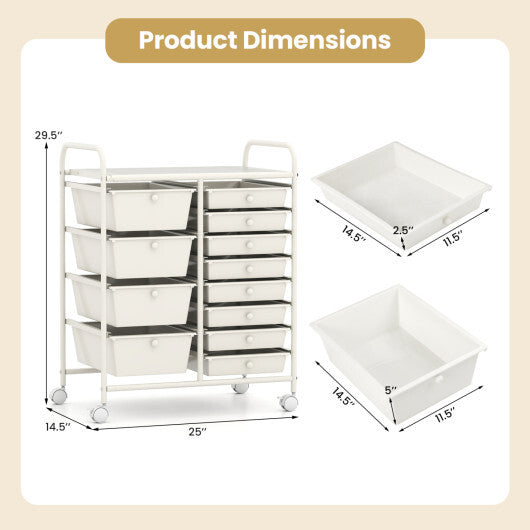 Costway 12-Drawer Utility Rolling Cart with Drawers Multi-Use Storage-White W2B
