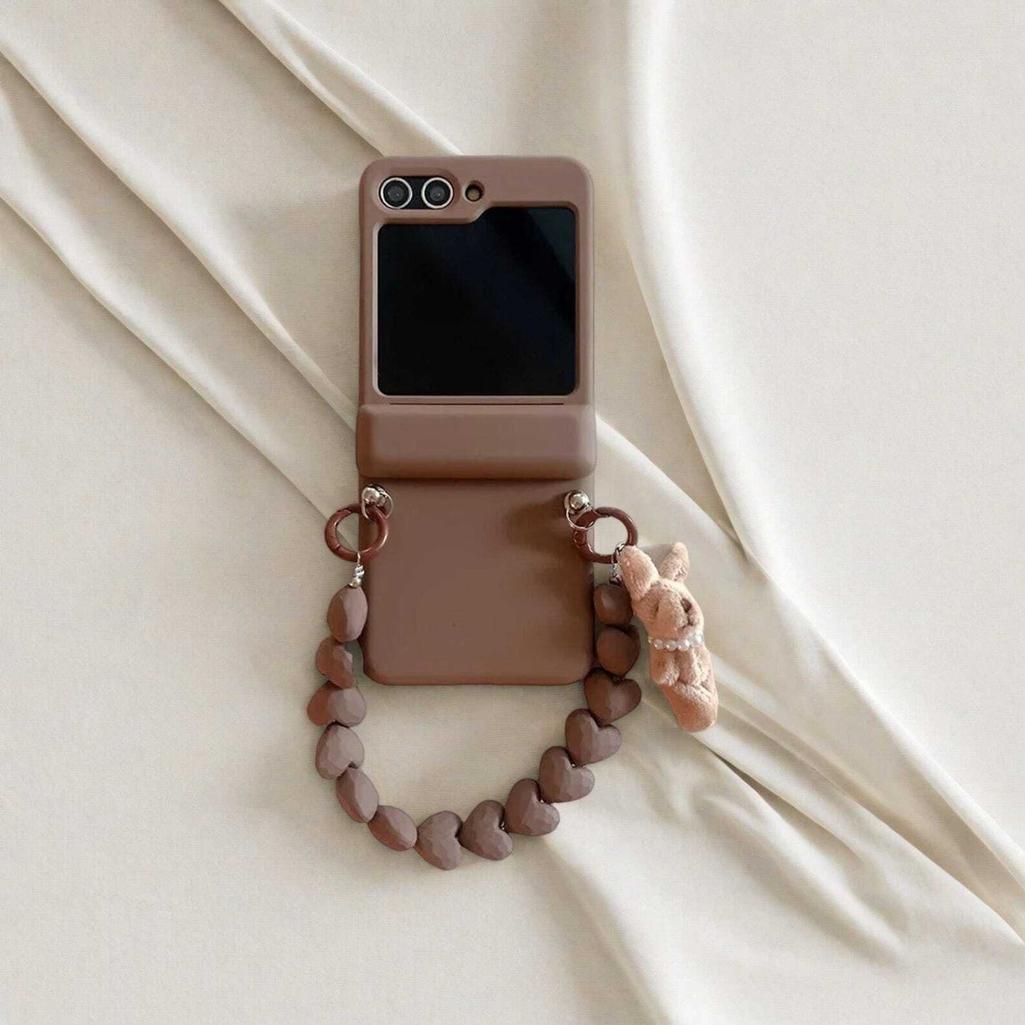Rabbit Bracelet Phone Case for Samsung Galaxy Z Flip 3/4/5/6 - Matte Shockproof Back Cover with Card Slot and Cute Design W2B