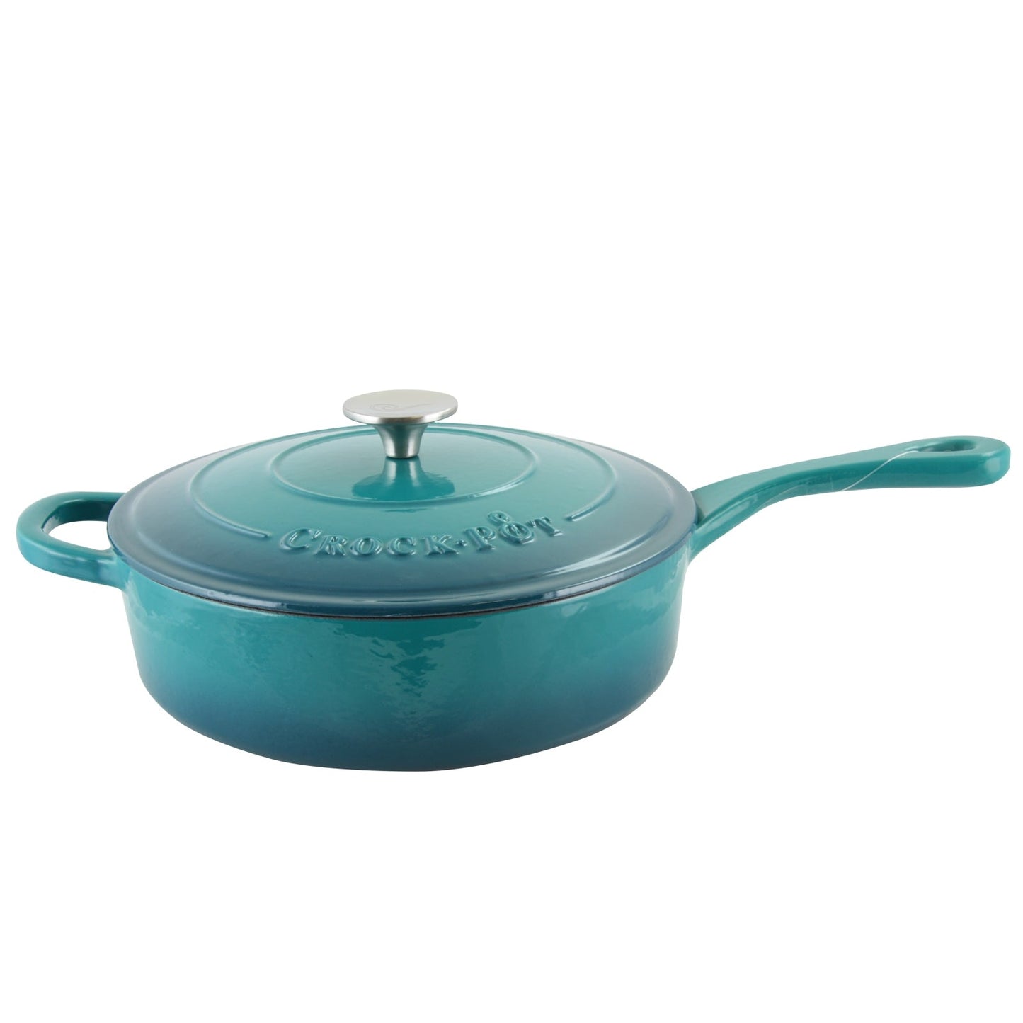 Crock Pot Artisan 3.5 Quart Enameled Cast Iron Deep Saut Pan With Self Basting Lid in Teal Ombre W2B