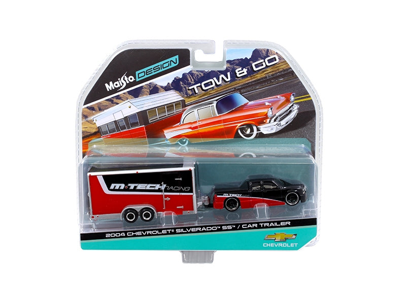 2004 Chevrolet Silverado SS with Car Trailer Red / Black Tow & Go 1/64 Diecast Model by Maisto