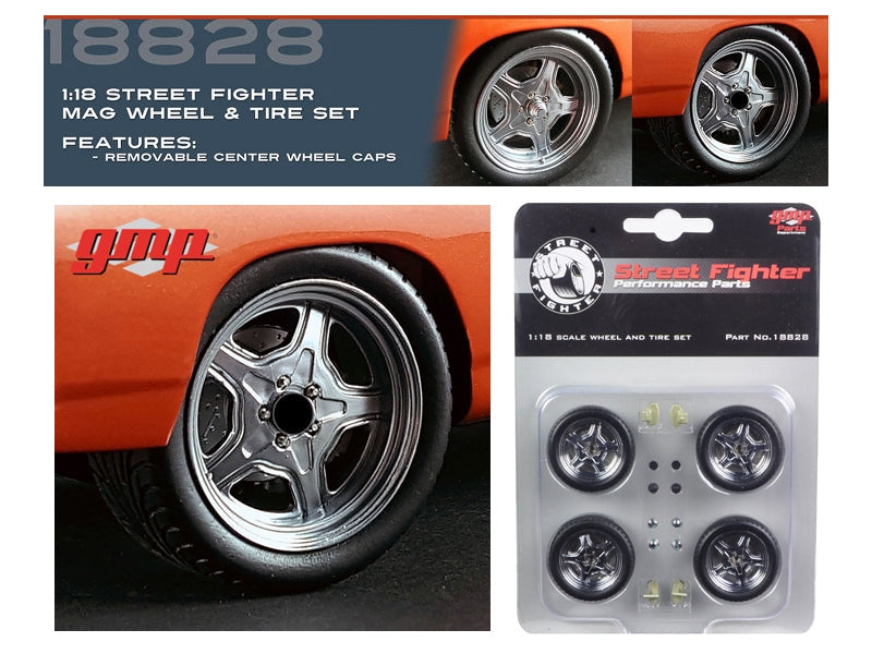 Street Fighter Mag Wheel and Tire Set of 4 pieces from "1970 Plymouth RoadRunner "The Hammer" "Fast & Furious" Movie 1/18 by GMP GMP