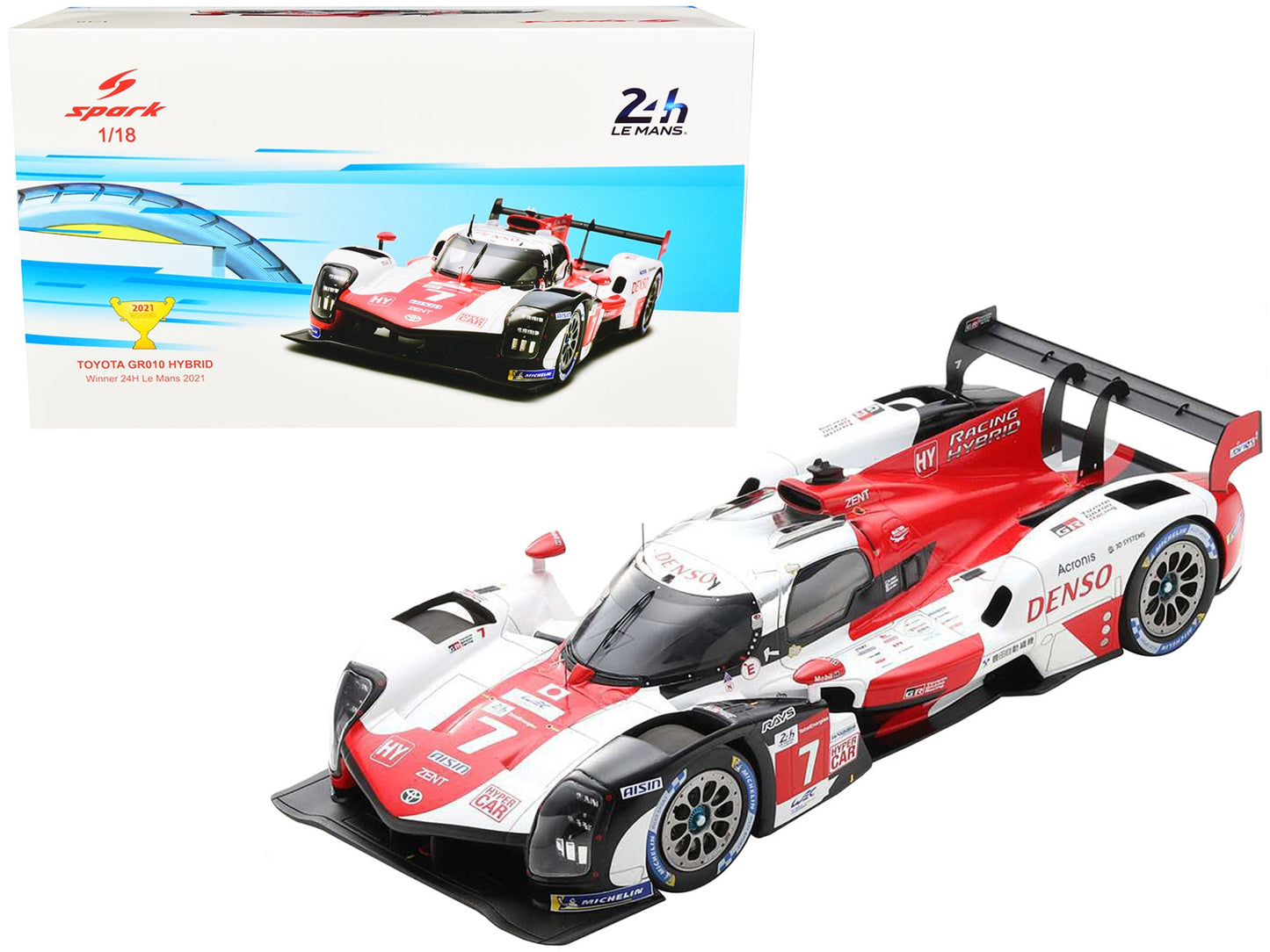 Toyota GR010 Hybrid #7 Mike Conway - Kamui Kobayashi - Jose Maria Lopez "Toyota Gazoo Racing" Winner 24 Hours of Le Mans (2021) 1/18 Model Car by Spark Spark