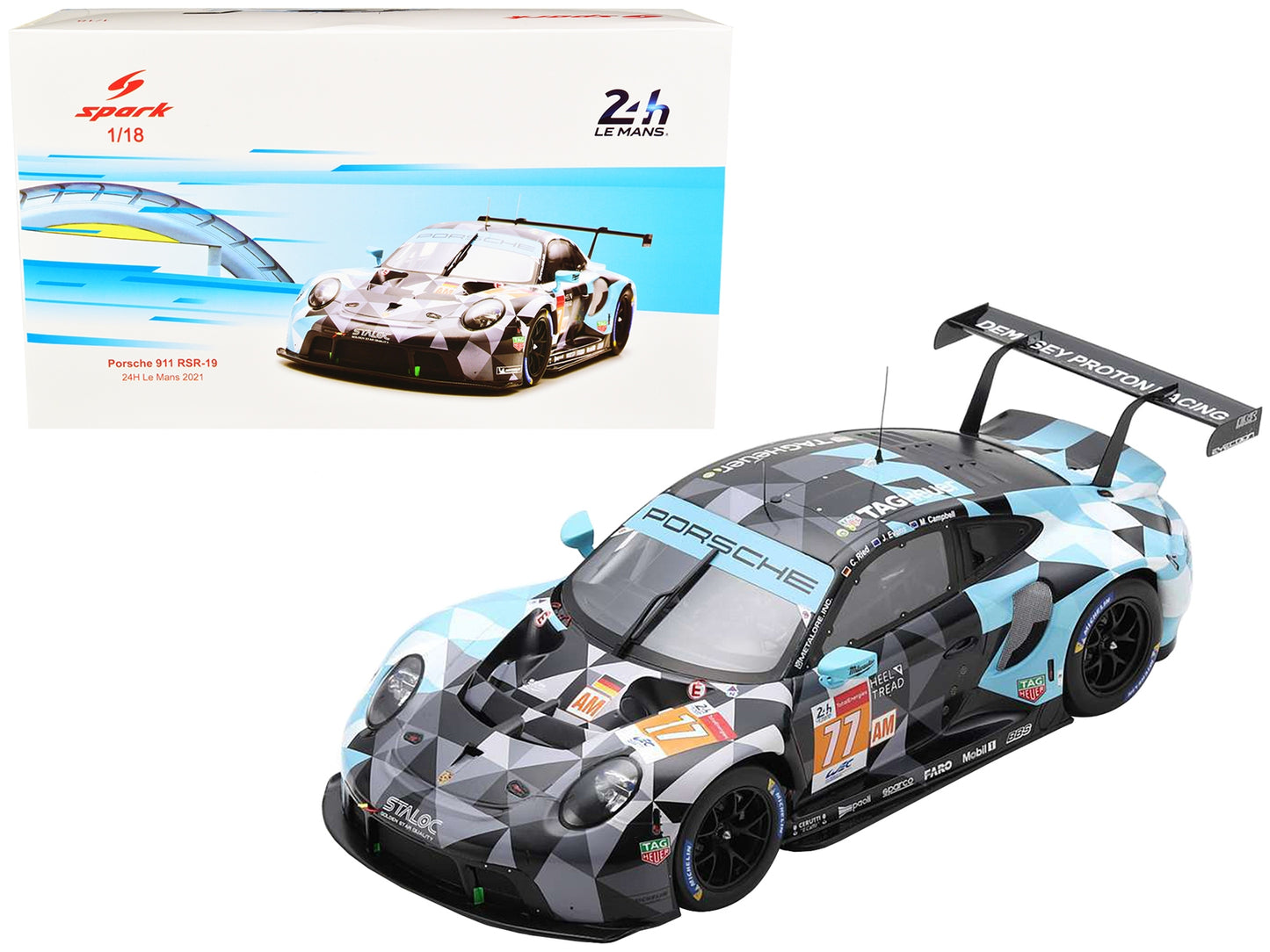 Porsche 911 RSR-19 #77 Christian Ried - Jaxon Evans - Matt Campbell "Dempsey-Proton Racing" 24 Hours of Le Mans (2021) 1/18 Model Car by Spark