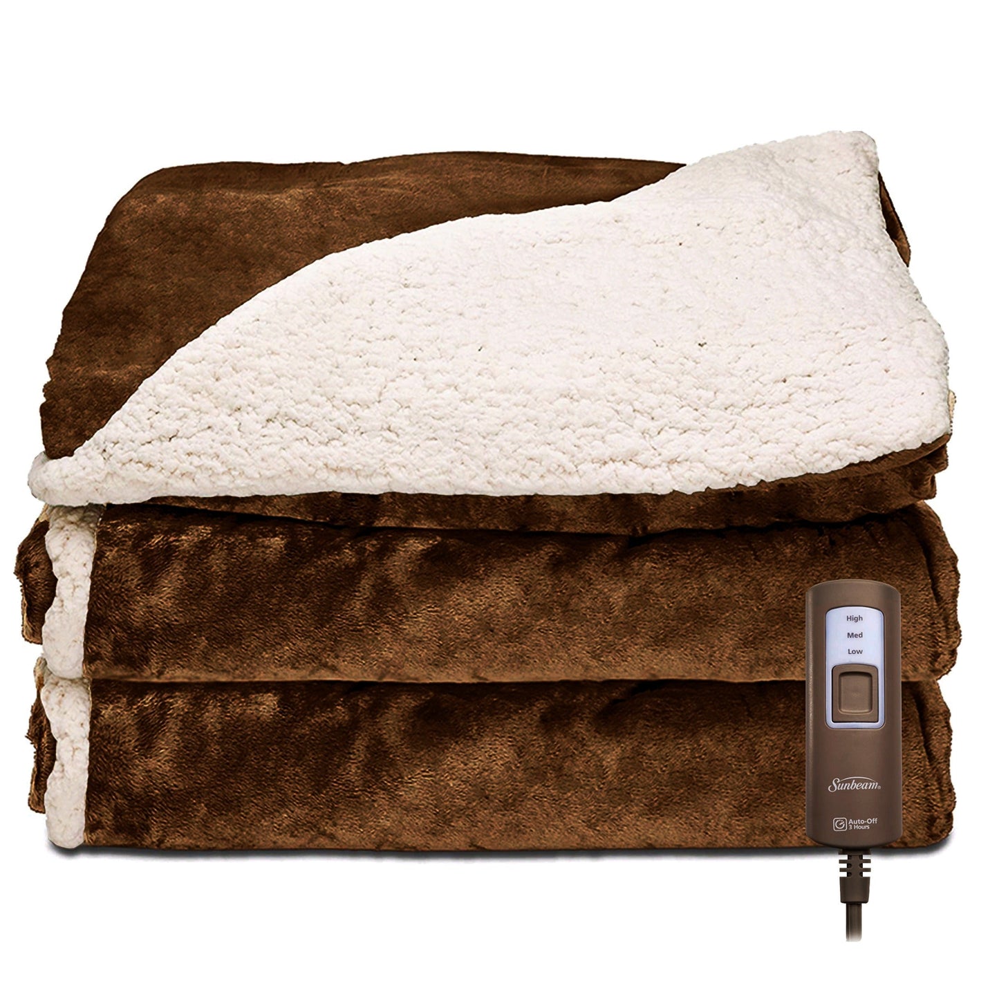 Sunbeam Royal Mink and Sherpa Electric Heated Throw in Sable with Push Button Control Sunbeam