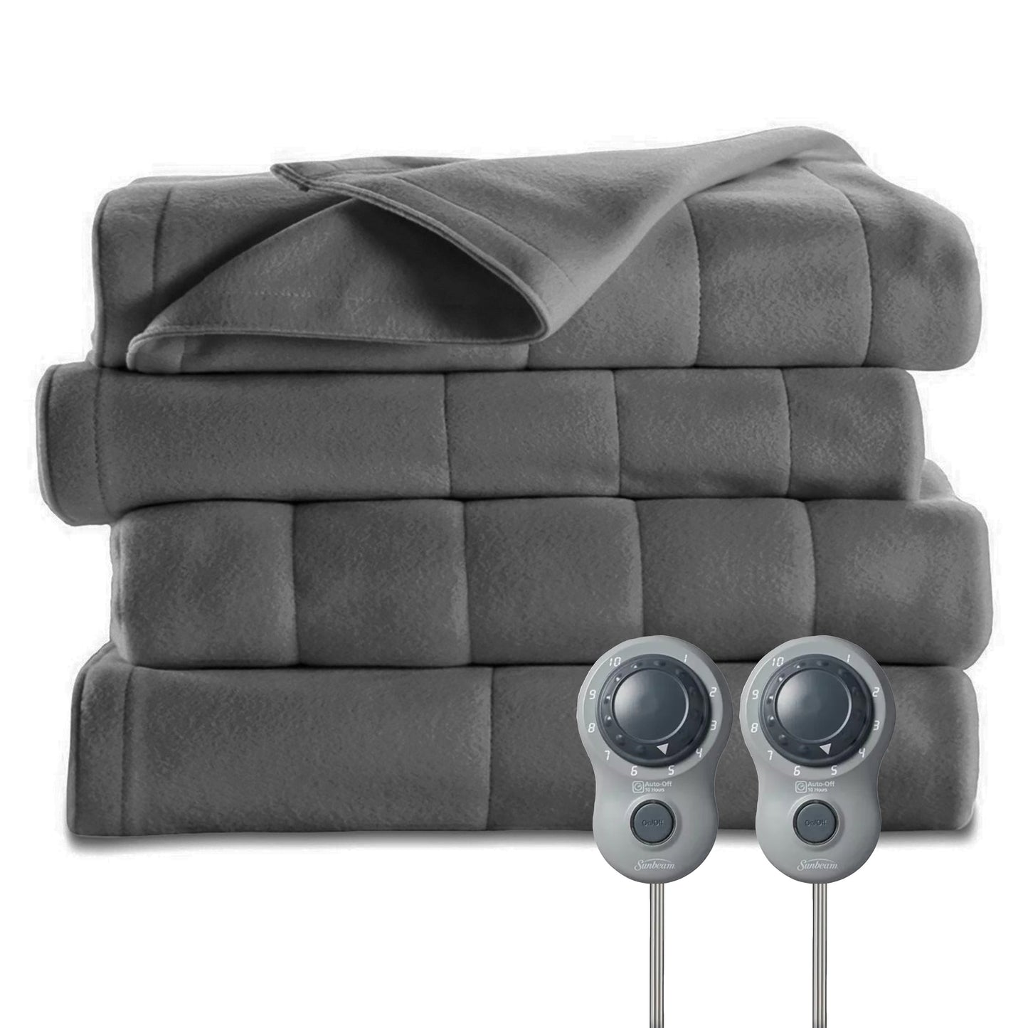 Sunbeam King Size Electric Fleece Heated Blanket in Slate with Dual Zone Sunbeam