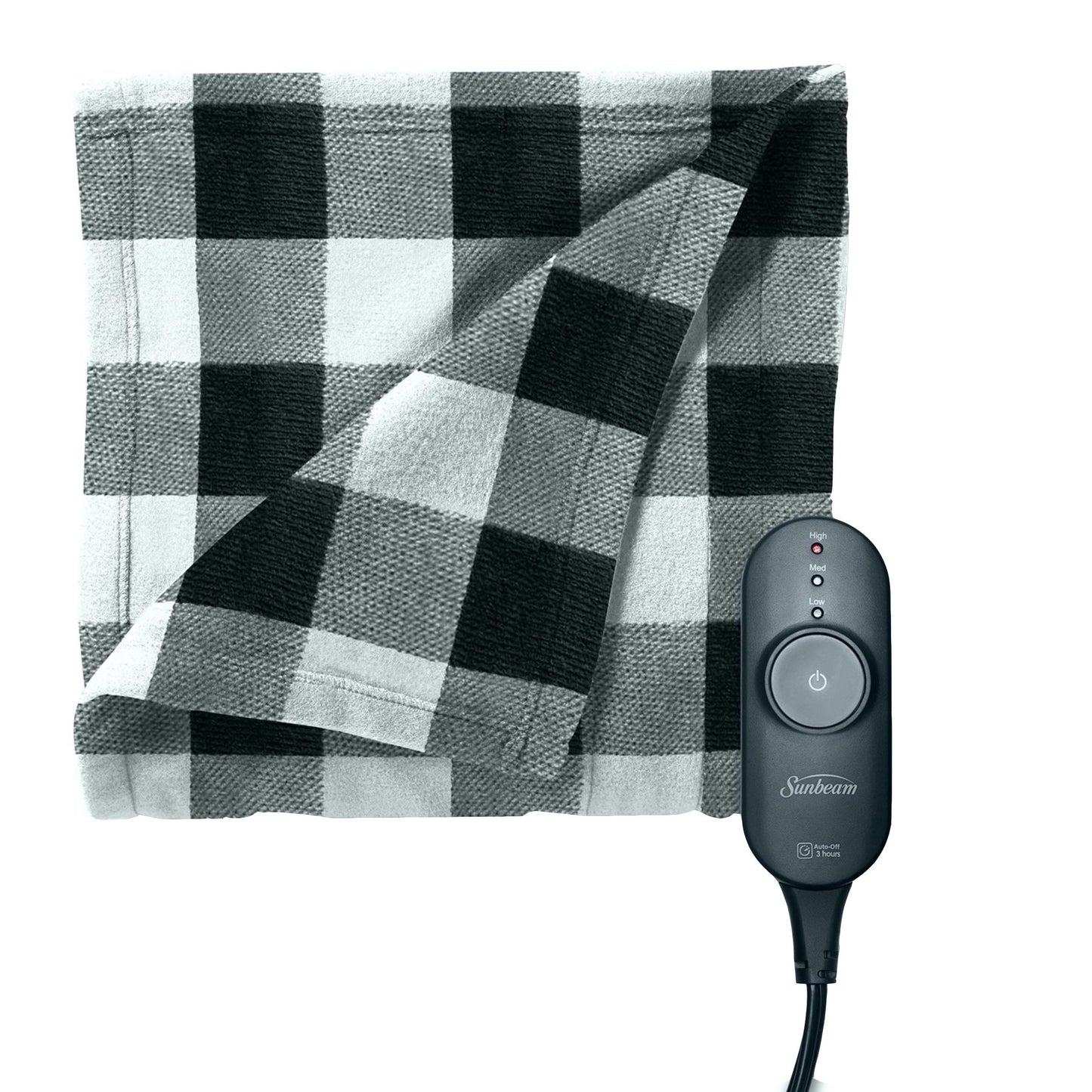 Sunbeam Electric Heated Plaid Fleece Throw with Push Button Control Sunbeam