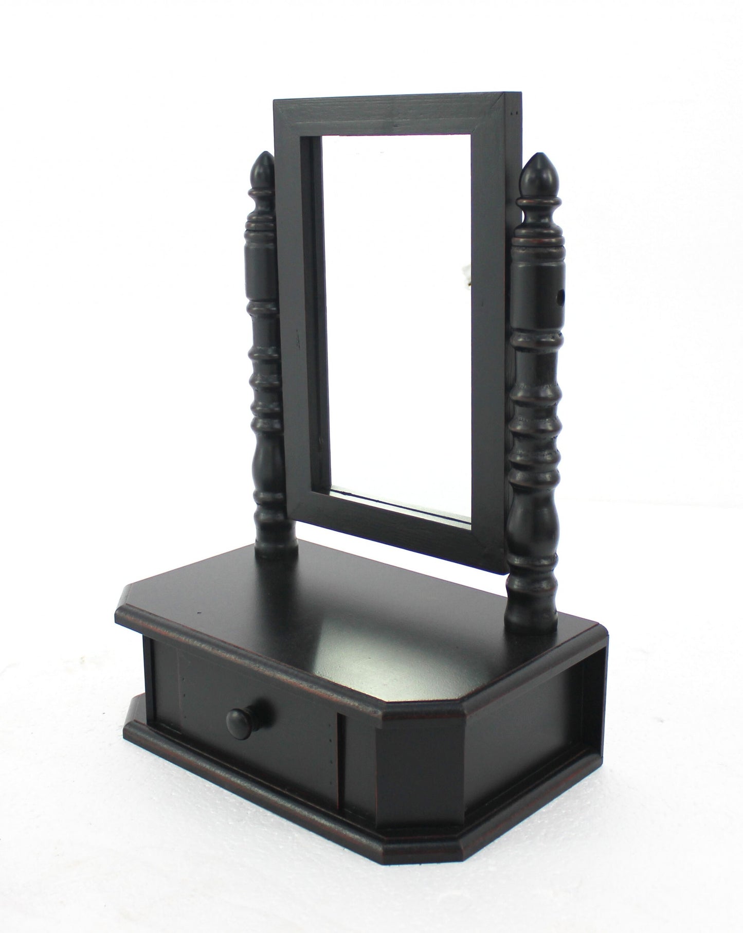 8.5 x 14 x 20 Black Traditional Drawer Table Mirror