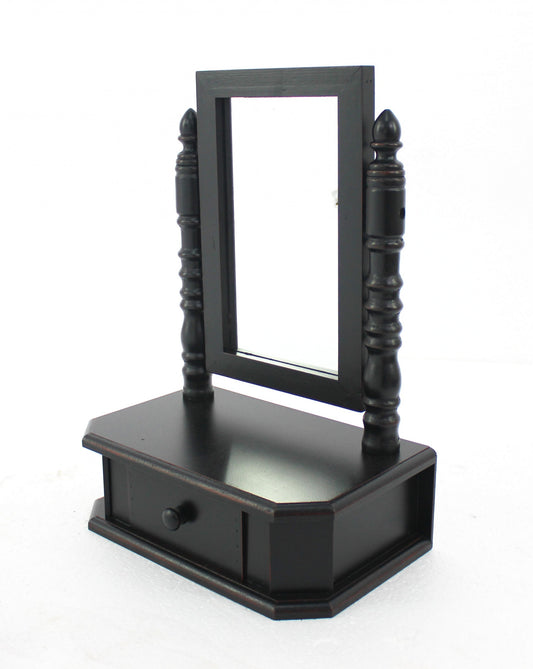 8.5 x 14 x 20 Black Traditional Drawer Table Mirror