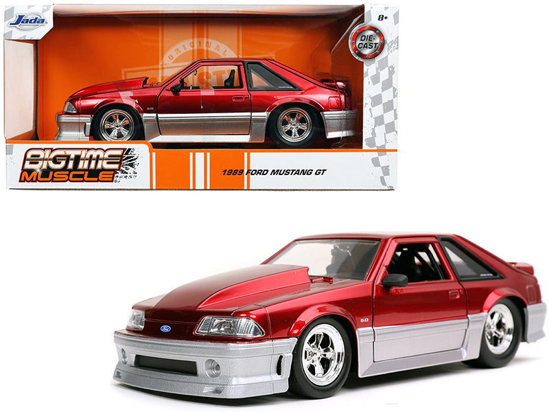 1989 Ford Mustang GT 5.0 Candy Red and Silver "Bigtime Muscle" 1/24 Diecast Model Car by Jada Jada