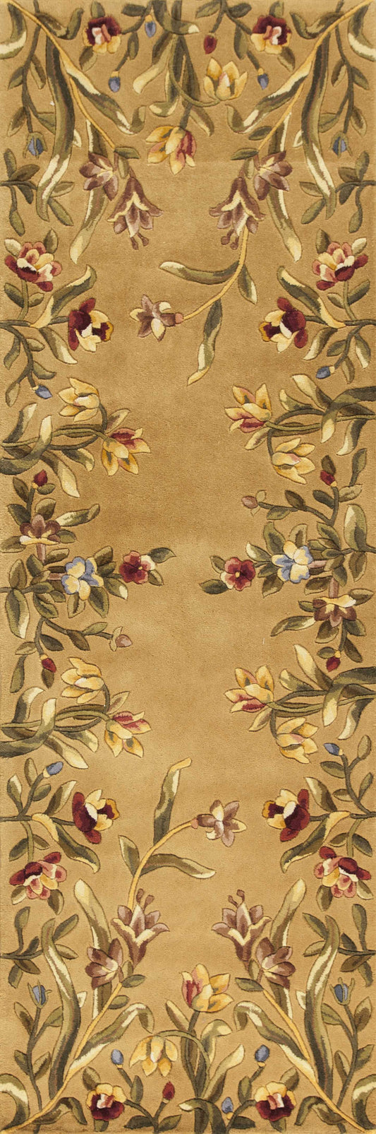 8' Gold Yellow Hand Tufted Bordered Floral Indoor Runner Rug homeroots home decor