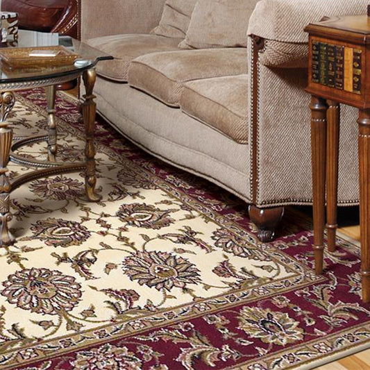 Ivory Red Machine Woven Traditional Octagon Indoor Area Rug