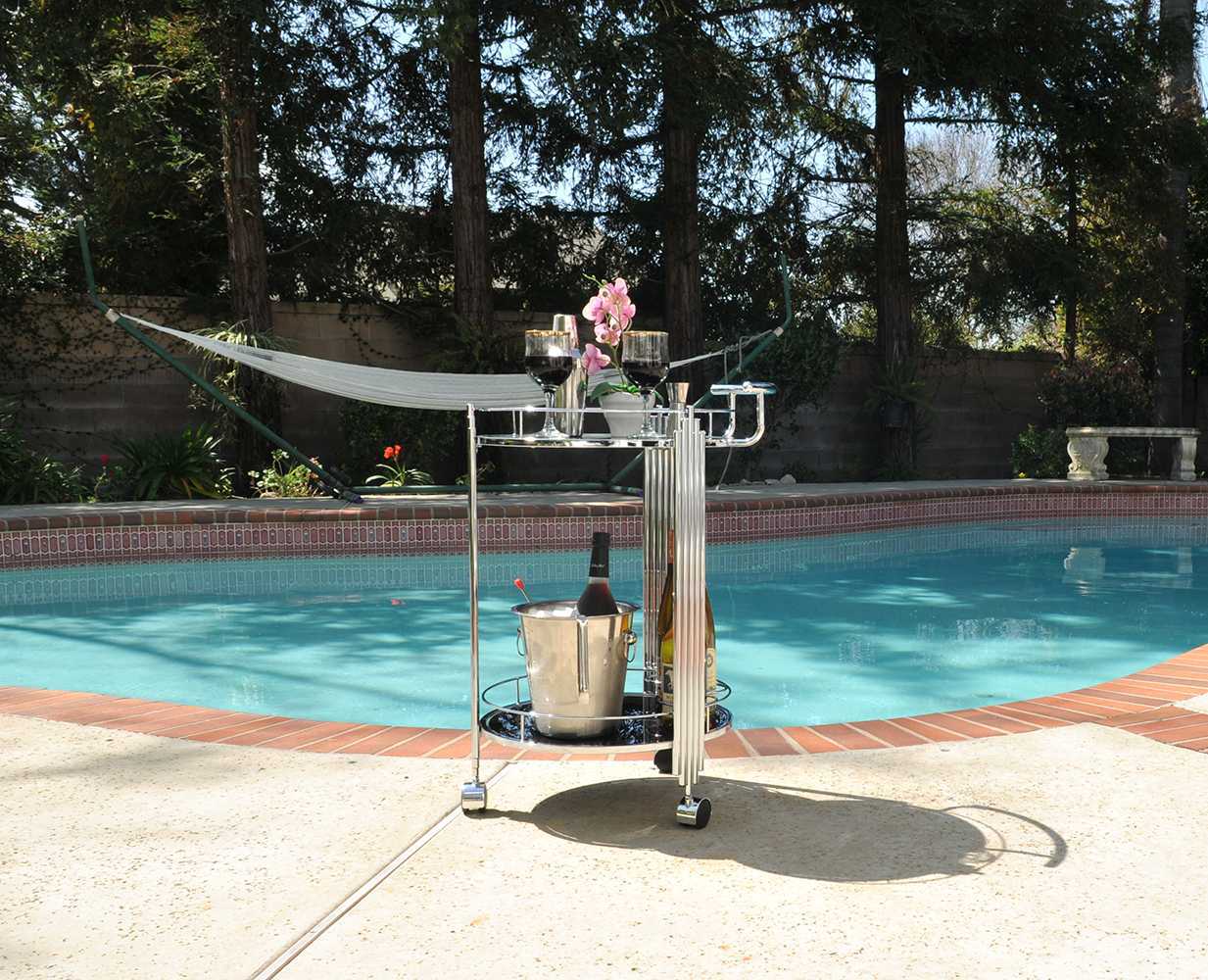 17.5" x 21" x 30" Chrome Round 2Tier Serving Trolley