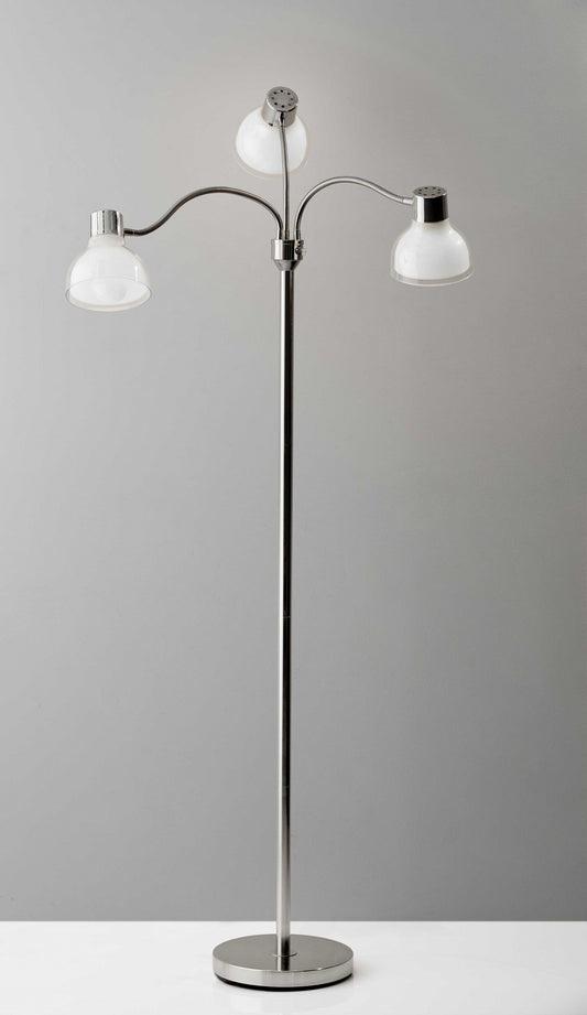 69" Nickel Three Light Tree Floor Lamp with White Bowl Shade W2B