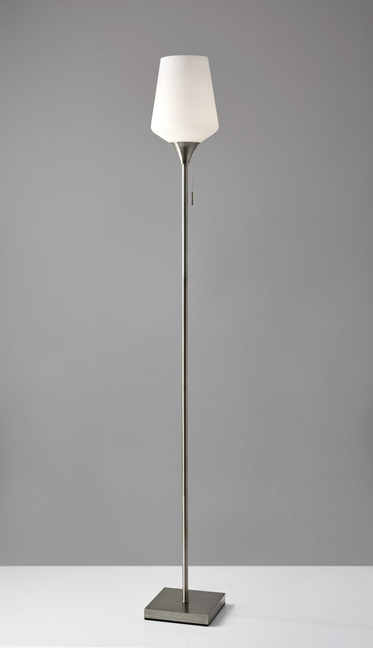 Brushed Steel Floor Lamp With White Opal Wine Glass Shade homeroots lighting