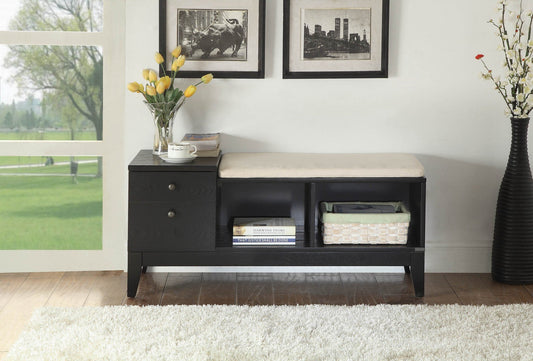 Black Finish Wood and Fabric Bench With Storage homeroots furniture