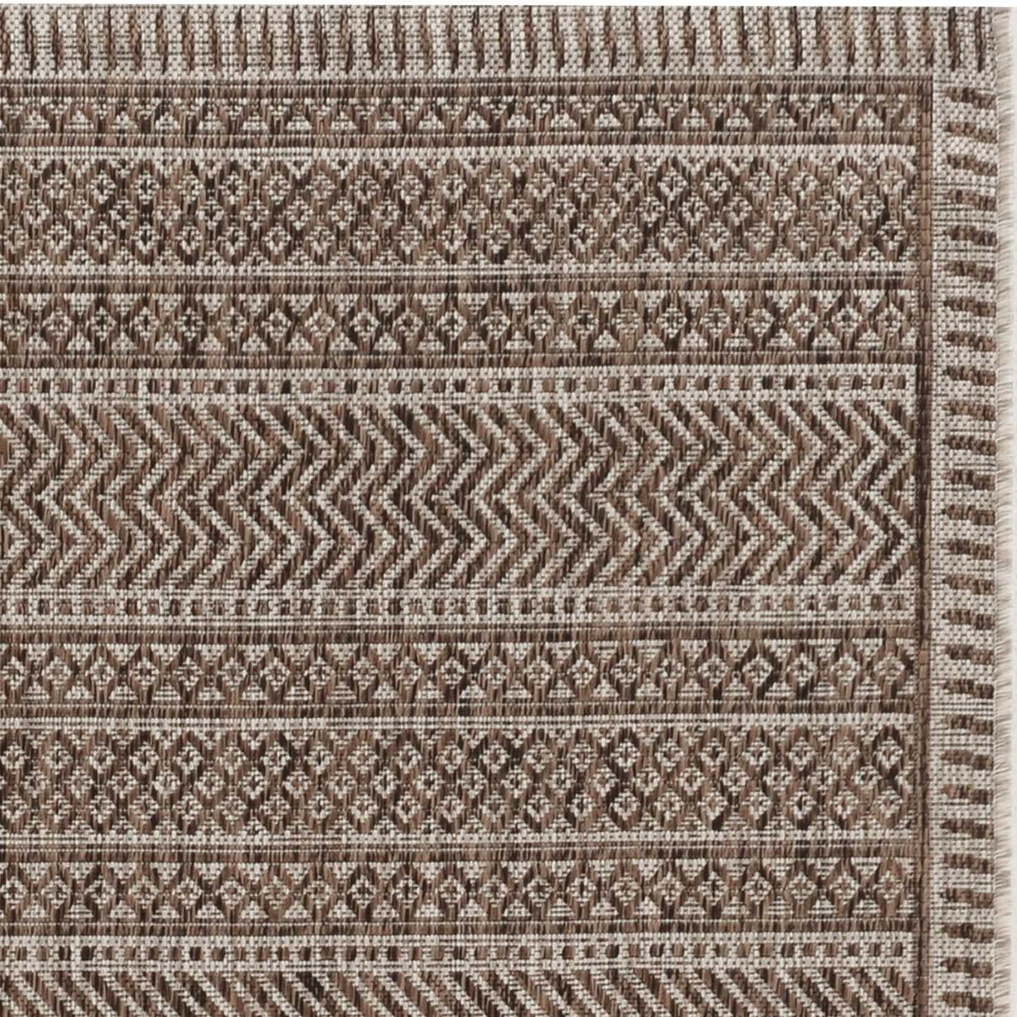 5'x7' Mocha Machine Woven UV Treated Tribal Indoor Outdoor Area Rug