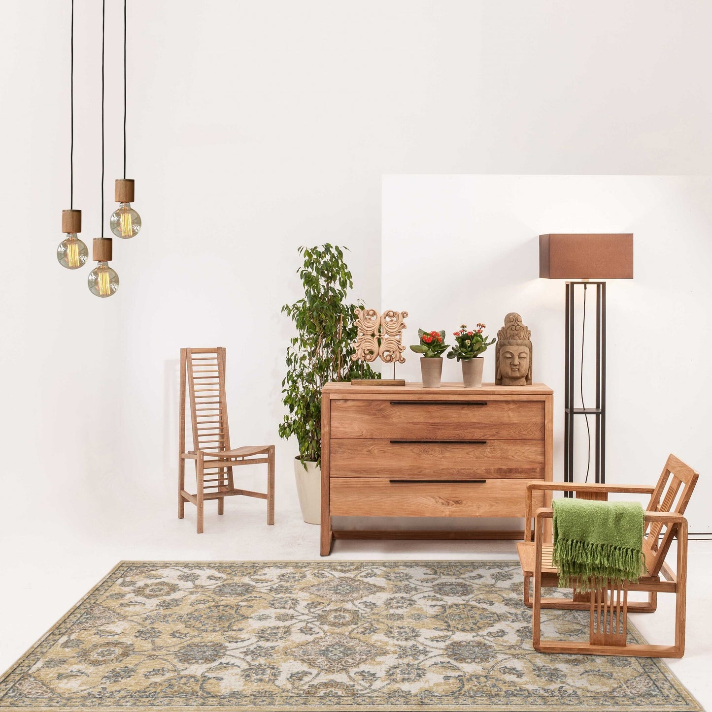 3' X 5' Ivory Wool Floral Vines Area Rug