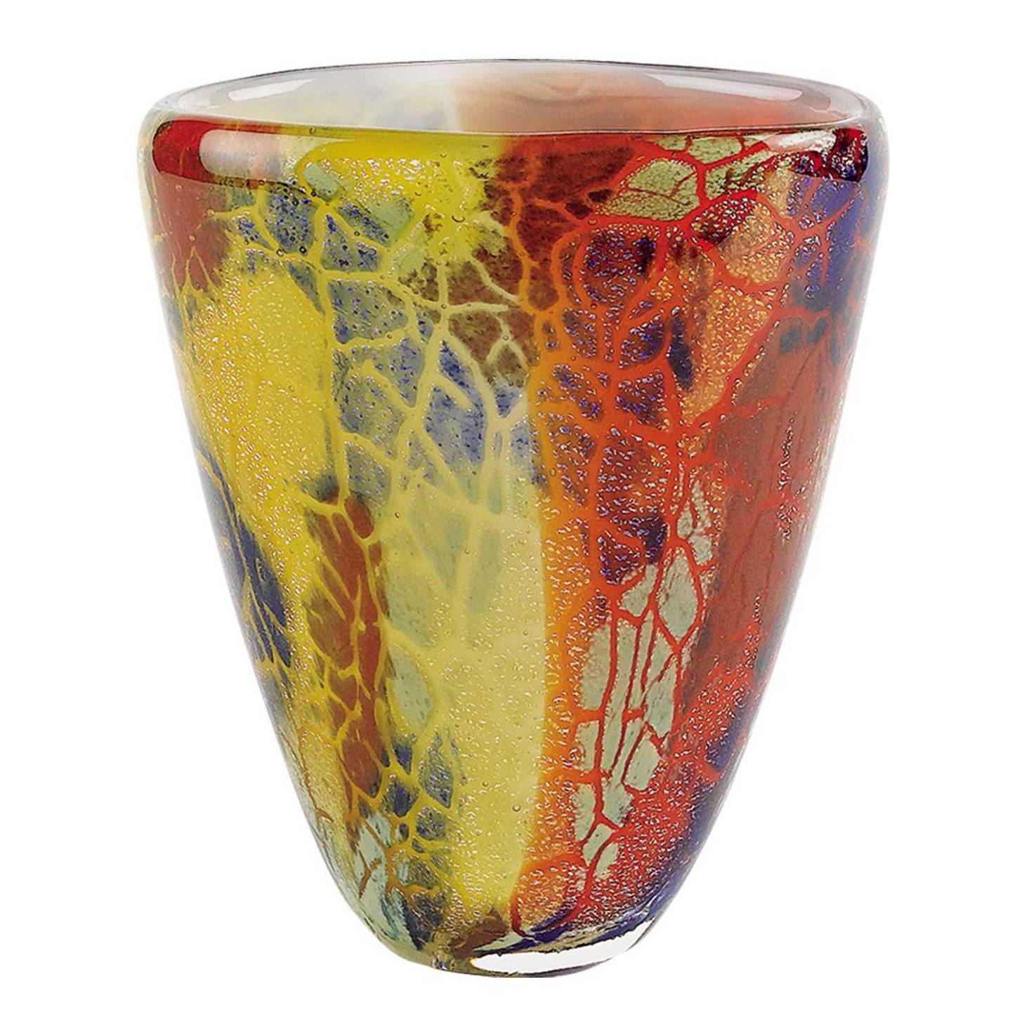 8" Orange Red and Yellow Murano Glass Abstract Oval Table Vase W2B