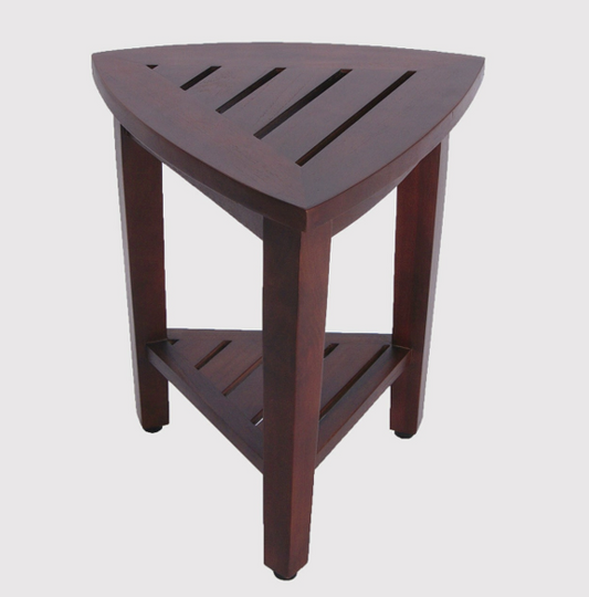 Compact Teak Corner Shower Outdoor Bench with Shelf in Brown Finish homeroots outdoors