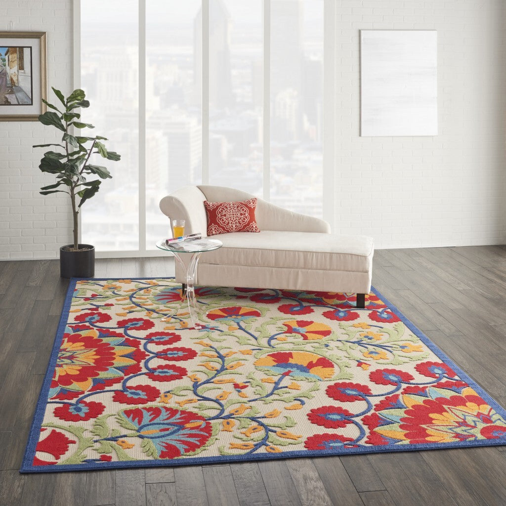 7' x 10' Red and Multicolor Indoor Outdoor Area Rug