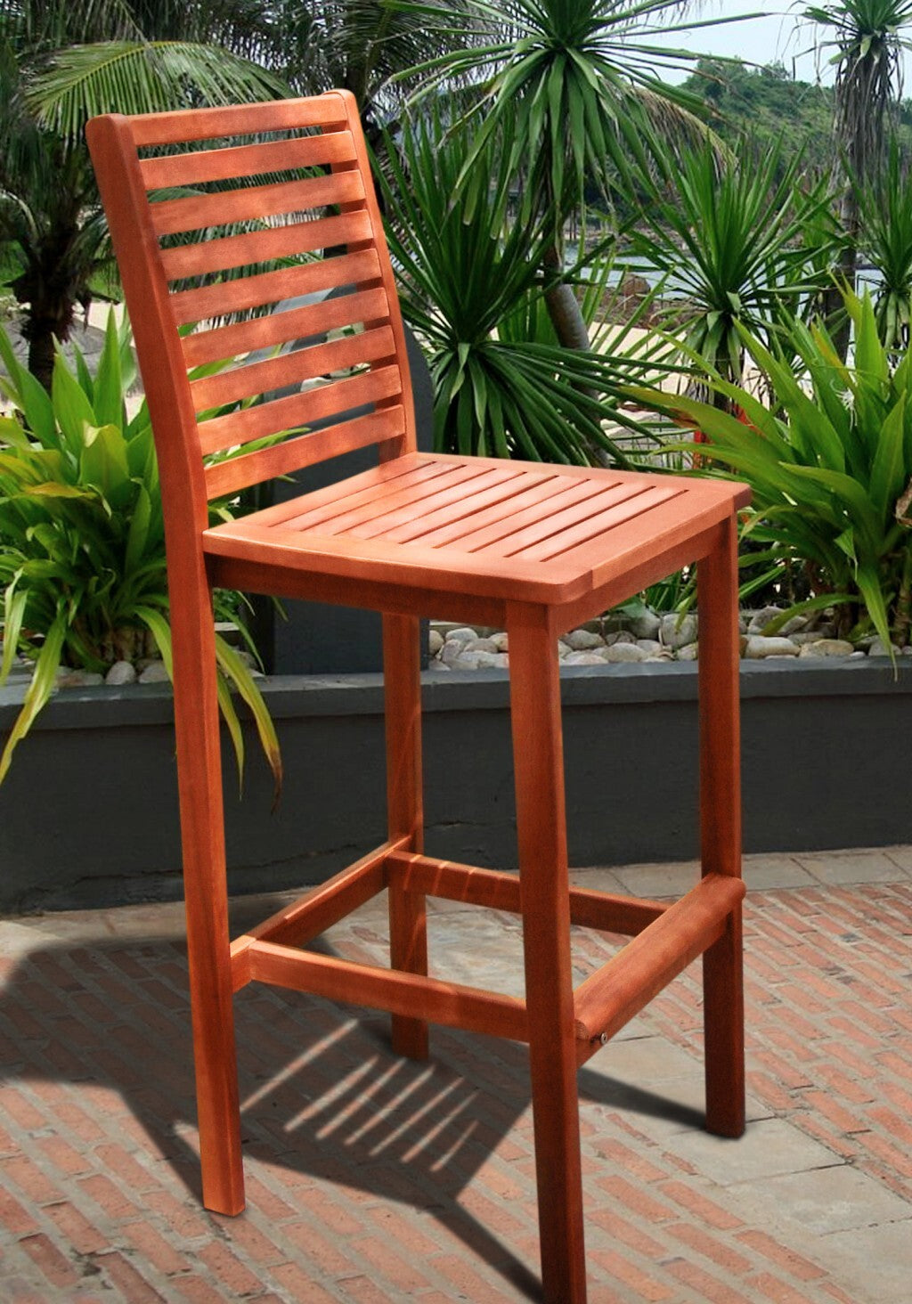 Brown Bar Chair with Horizontal Slats homeroots outdoor