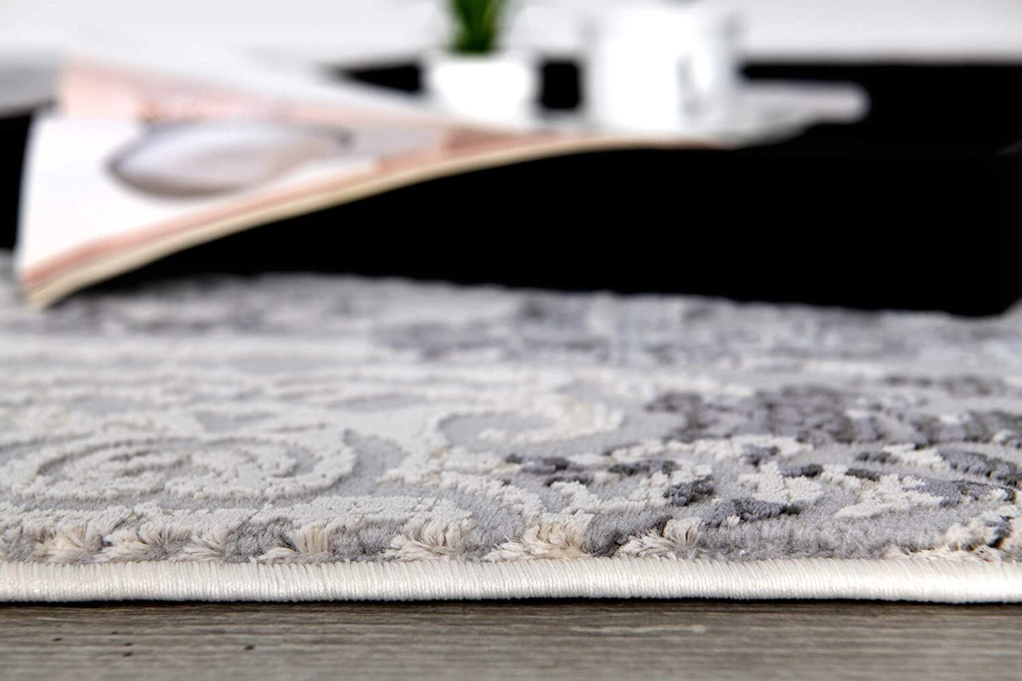 2' x 8' Cream and Gray Faded Filigree Runner Rug