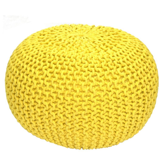 Cotton Zig Zag Knitted Golden Yellow Pouf Ottoman homeroots living room