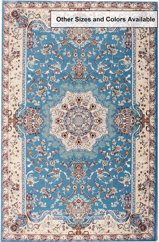 5' x 8' Blue and Cream Embellished Area Rug