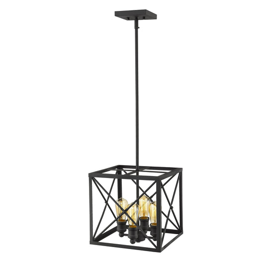 Brooklyn 4-Light Matte Black Pendant With Metal Framework Shade homeroots lighting