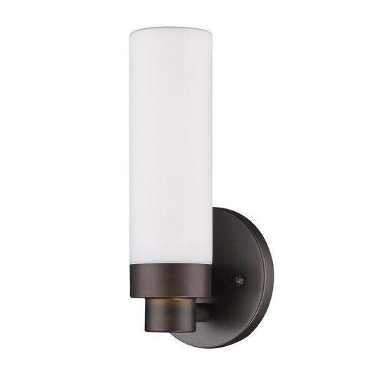 Bronze Wall Light with Narrow Frosted Glass Shade homeroots lighting