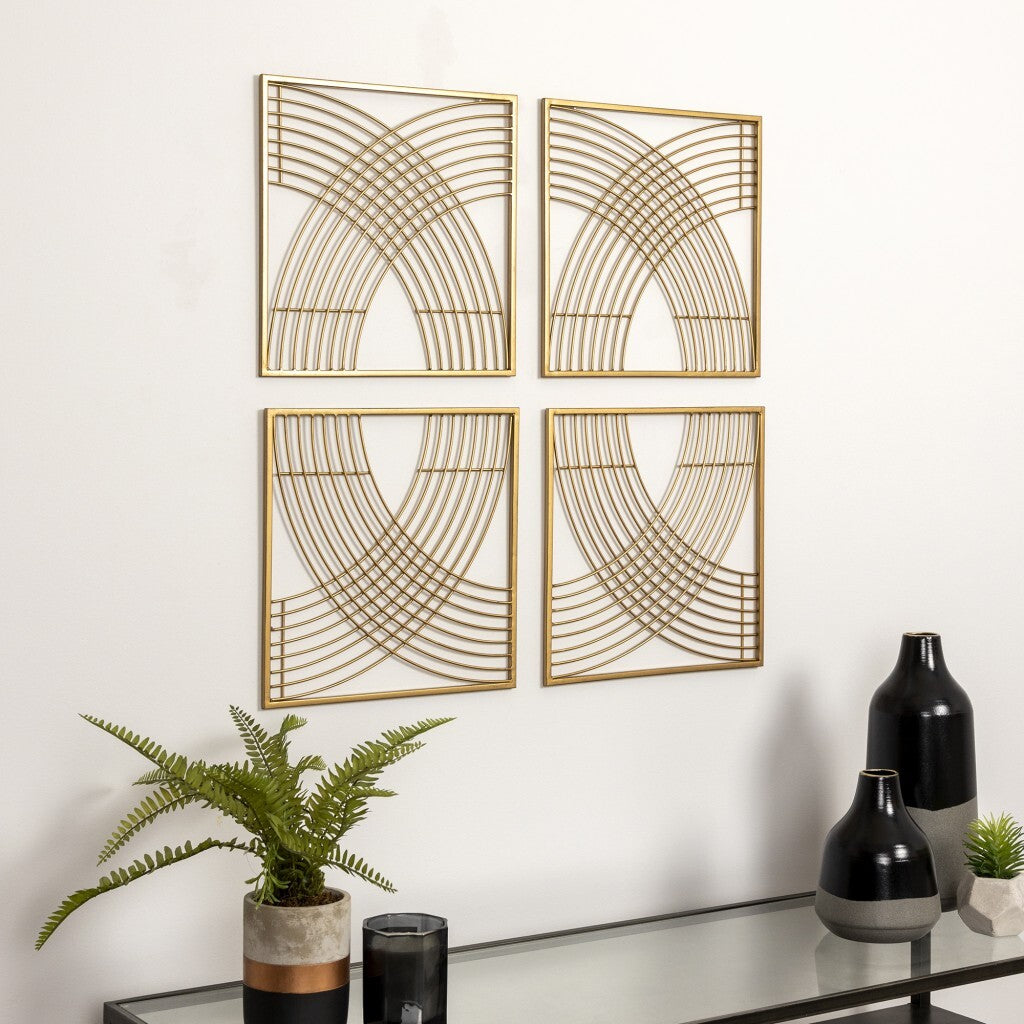 Set of Four Gold Metal Line Design Wall Dcor