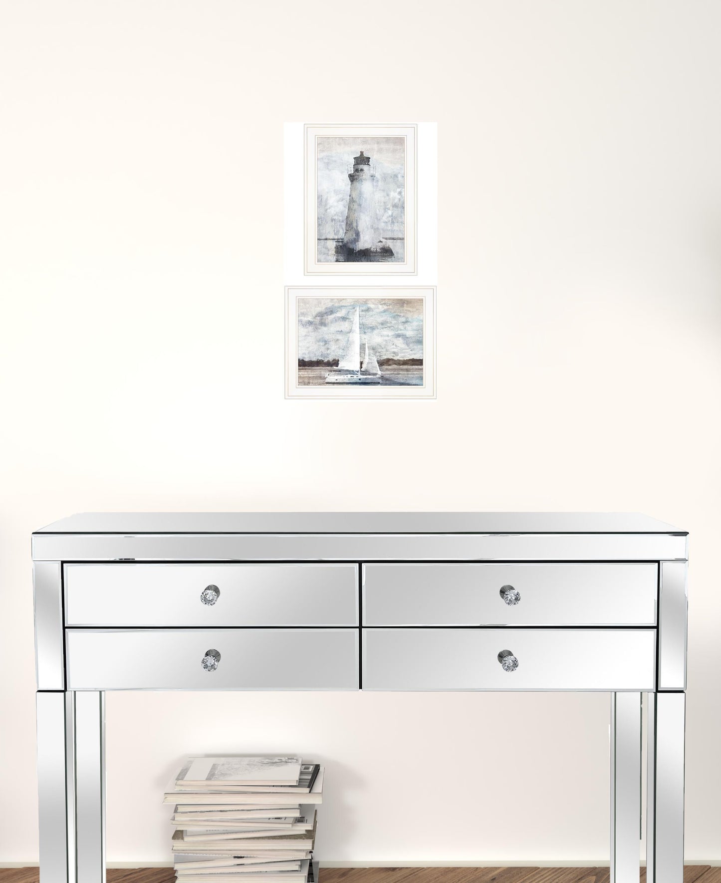 Set Of Two Lighthouse Sailboat 1 White Framed Print Wall Art