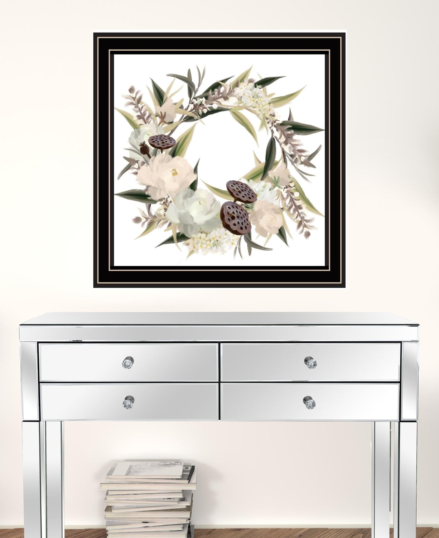 Set Of Two BOHO Pumpkins And Flowers 1 Black Framed Print Wall Art