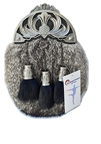 Scottish Kilt White and Grey Rabbit Fur Full Dress Sporran