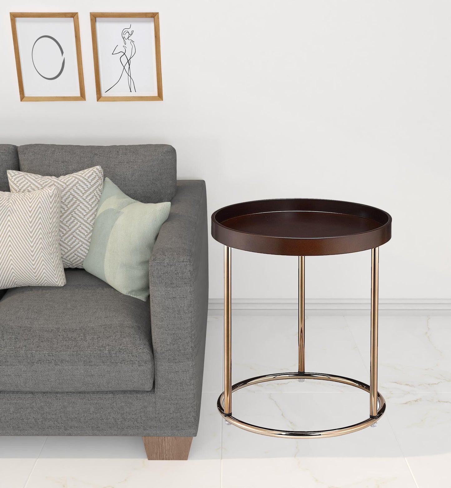 22" Copper And Brown Round End Table