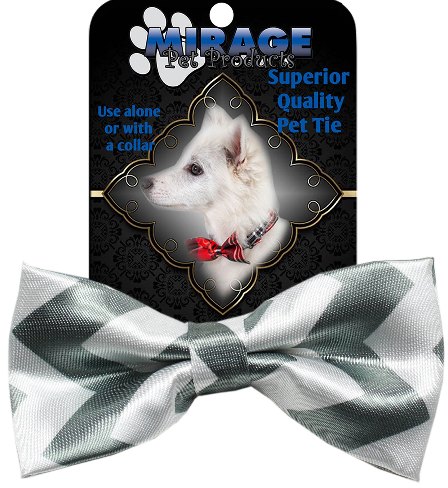 Dog Bow Tie Grey Chevron Grey Cress