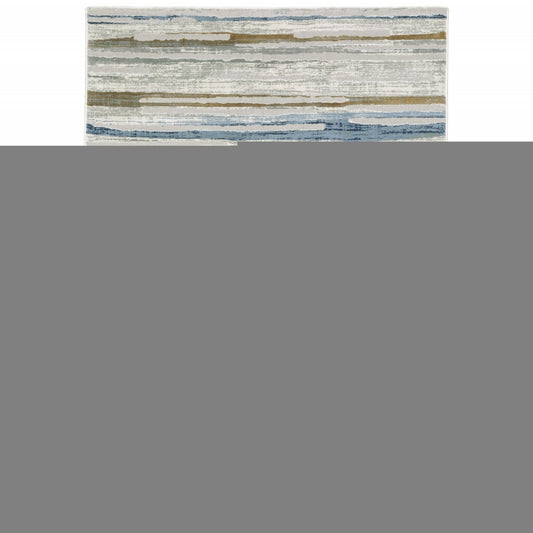 3' X 5' Grey Blue Ivory Brown Beige And Navy Abstract Power Loom Stain Resistant Area Rug
