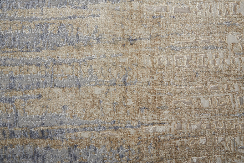 10' Tan and Brown Abstract Power Loom Distressed Non Skid Runner Rug