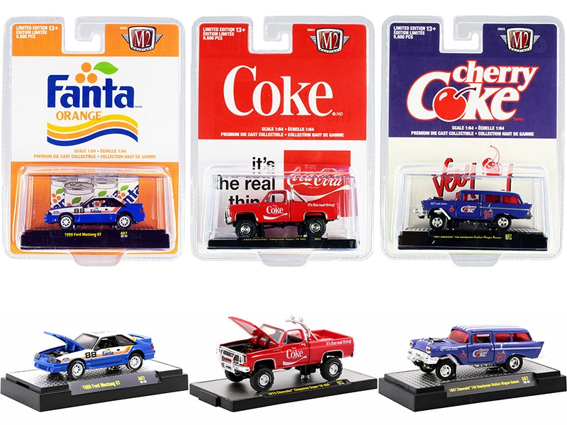"Coca-Cola & Fanta" Set of 3 pieces Limited Edition to 9600 pieces Worldwide 1/64 Diecast Model Cars by M2 Machines M2
