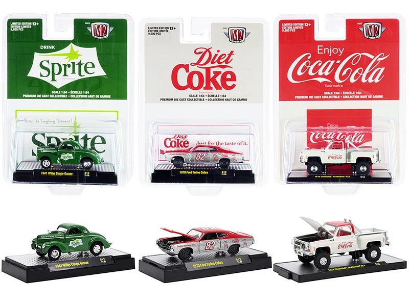 "Coca-Cola & Sprite" Set of 3 pieces Release 12 Limited Edition to 9600 pieces Worldwide 1/64 Diecast Model Cars by M2 Machines M2