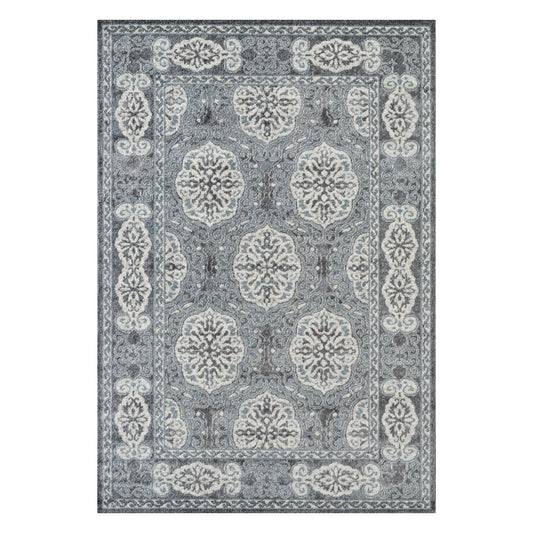 4' X 6' Charcoal and Ivory Medallion Power Loom Area Rug