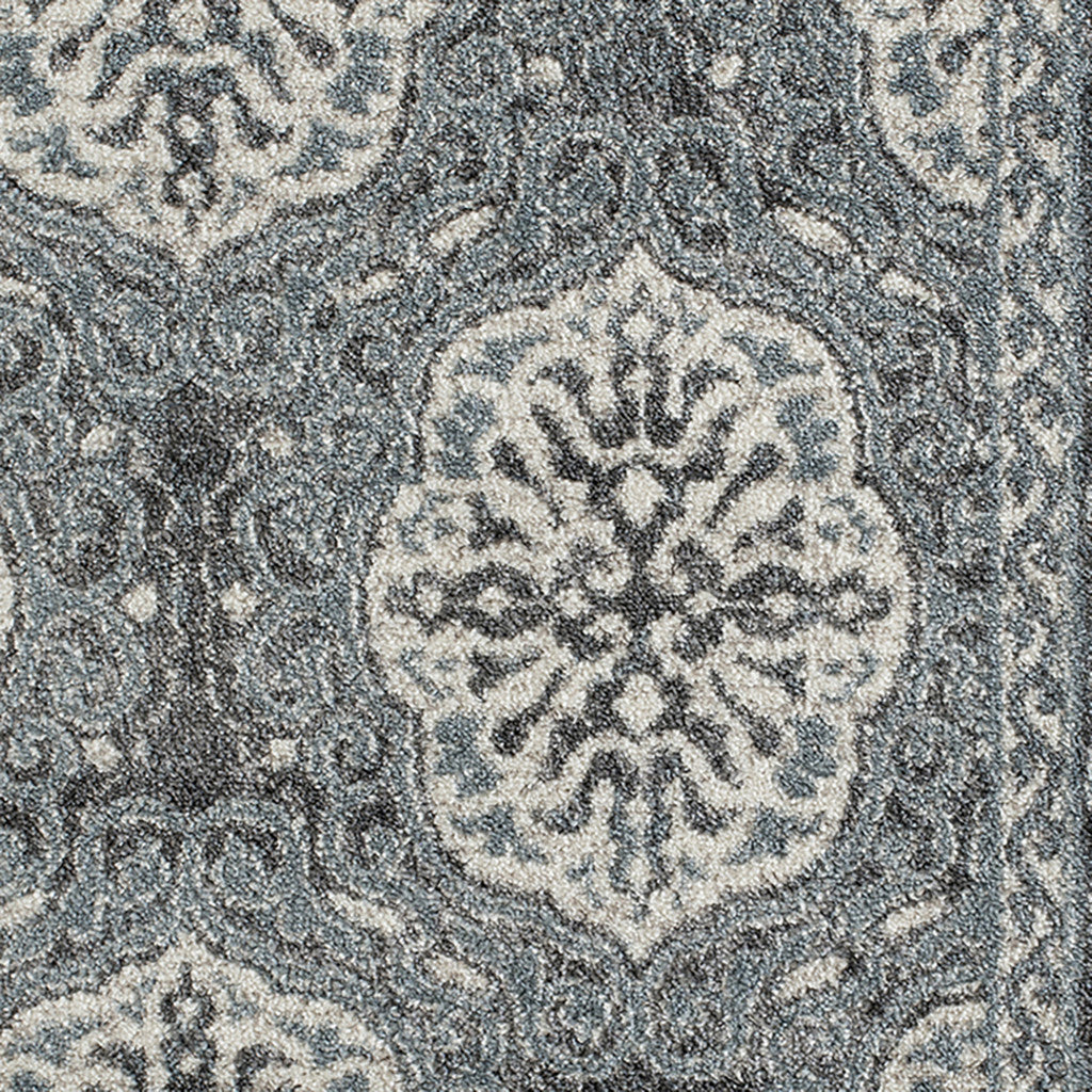 4' X 6' Charcoal and Ivory Medallion Power Loom Area Rug