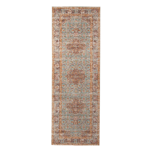 7' Teal Red and Orange Medallion Power Loom Runner Rug W2B