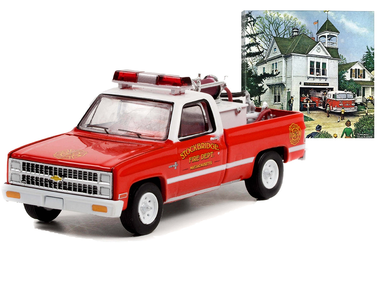 1981 Chevrolet K20 Scottsdale Pickup Truck Red and White "Stockbridge Fire Department Massachusetts" with Fire Equipment Hose and Tank "Norman Rockwell" Series 4 1/64 Diecast Model Car by