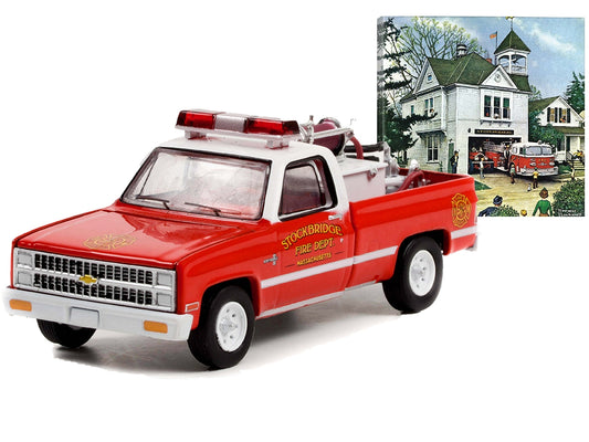 1981 Chevrolet K20 Scottsdale Pickup Truck Red and White "Stockbridge Fire Department Massachusetts" with Fire Equipment Hose and Tank "Norman Rockwell" Series 4 1/64 Diecast Model Car by