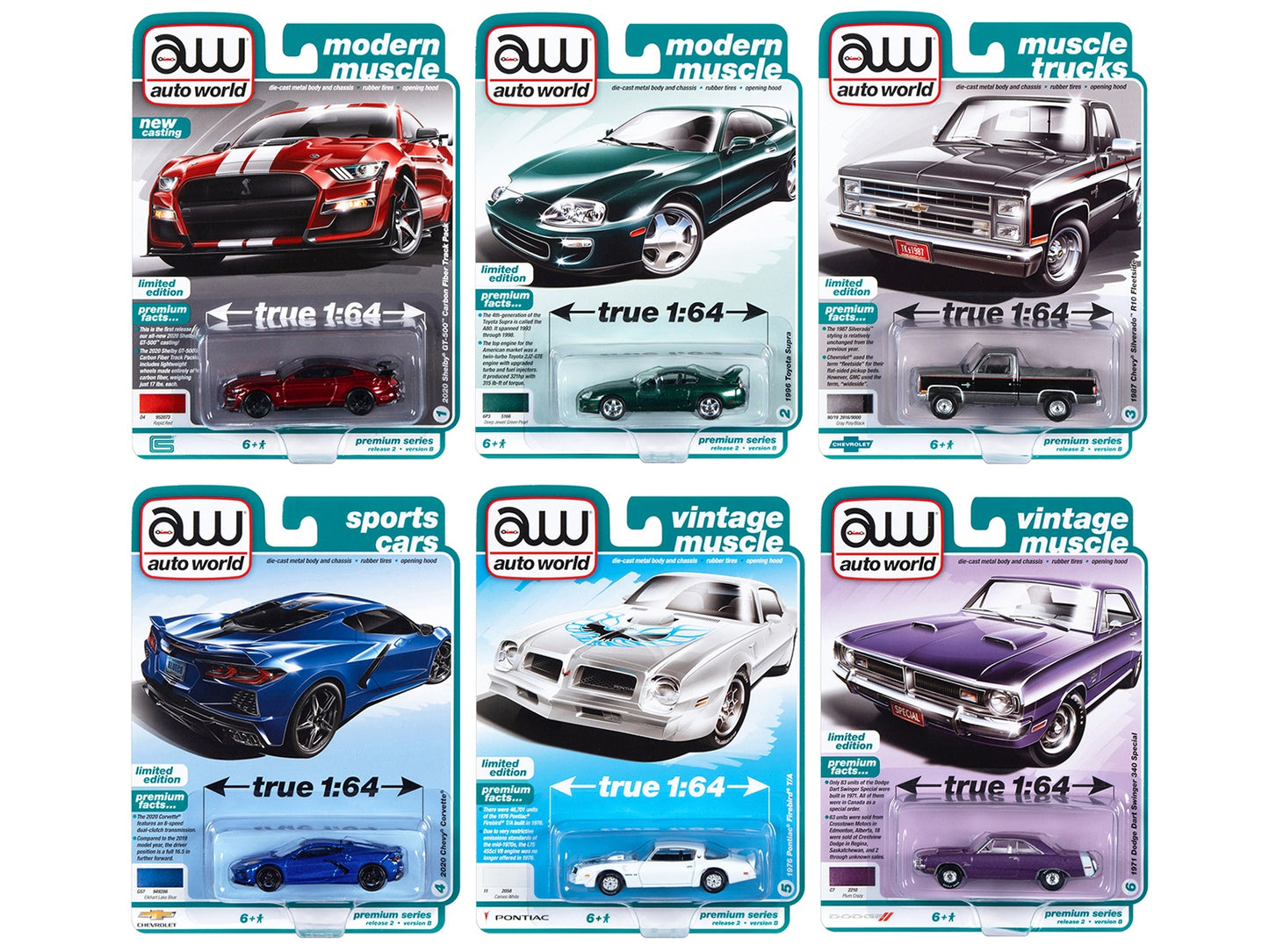 Auto World Premium 2022 Set B of 6 pieces Release 2 1/64 Diecast Model Cars by Auto World
