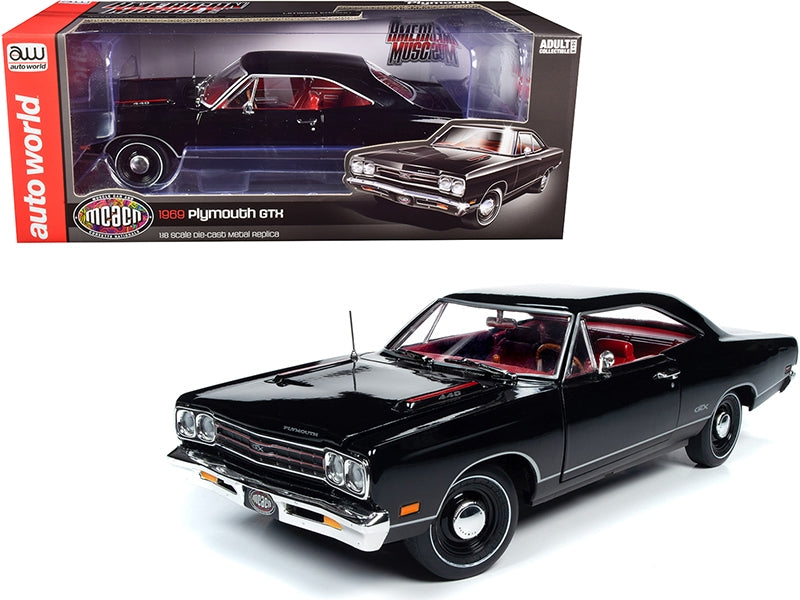 1969 Plymouth GTX Hardtop X9 Black Velvet with Red Interior "Muscle Car & Corvette Nationals" (MCACN) 1/18 Diecast Model Car by Autoworld