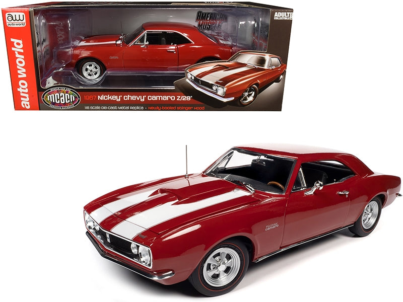 1967 Chevrolet Camaro Z/28 Nickey Hardtop Bolero Red with White Stripes "Muscle Car & Corvette Nationals" (MCACN) 1/18 Diecast Model Car by Autoworld
