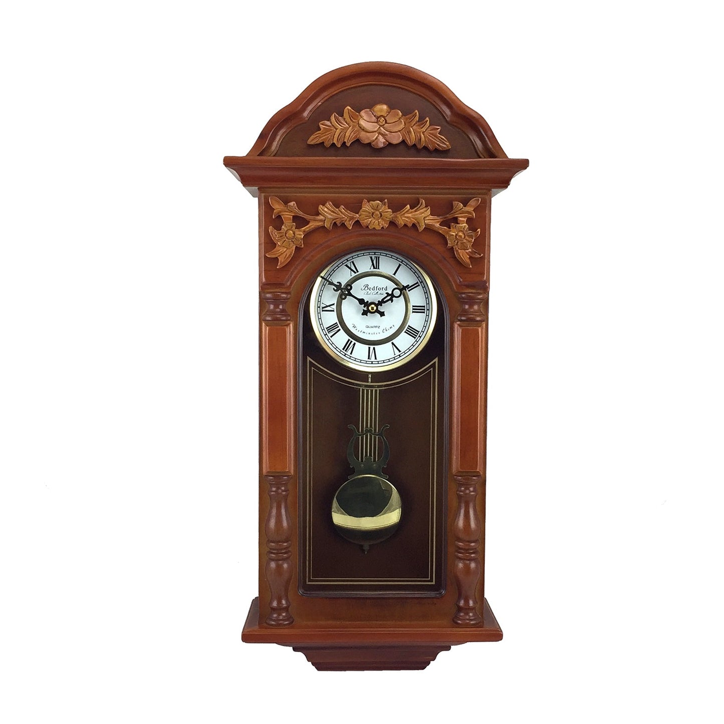 Bedford Clock Collection 27.5 Inch Oak Finish Pendulum Wall Clock W2B