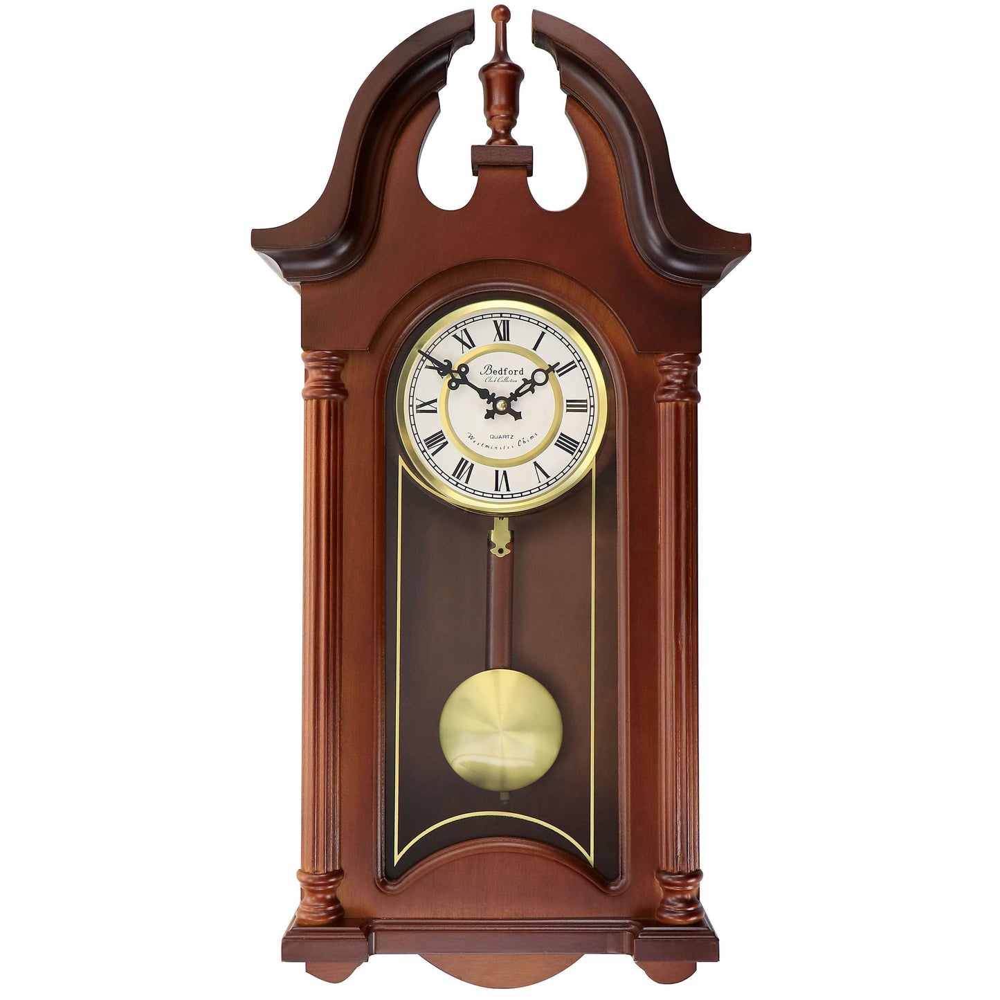 Bedford Clock Collection Delphine 27 Inch Mahogany Chiming Pendulum Wall Clock W2B